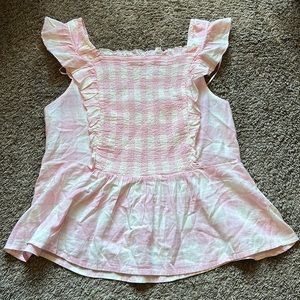 Pink White Gingham Smocked Top